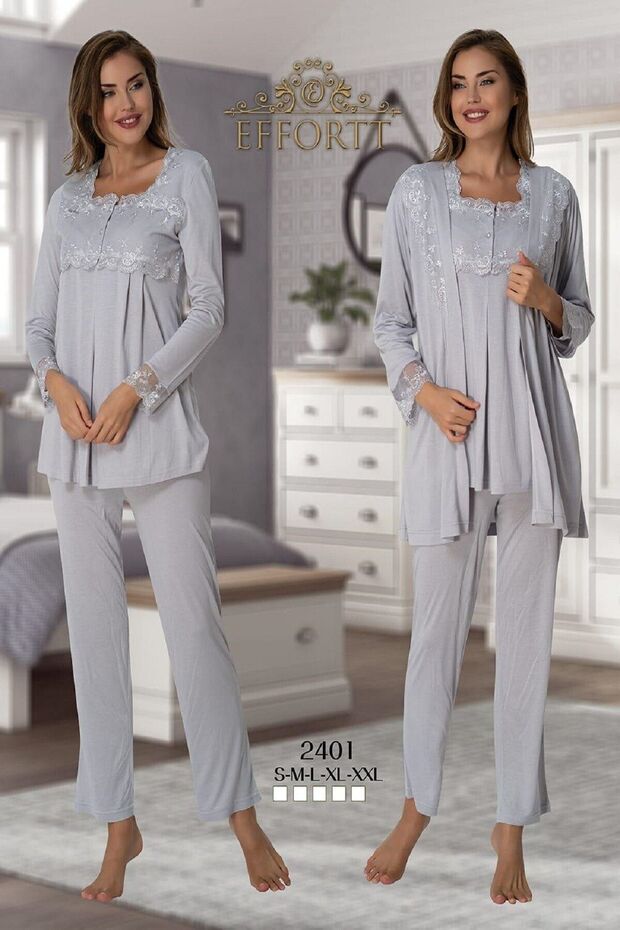 Pyjamas Maternity Long Sleeve 3 Pieces Sleepwear Set 2401