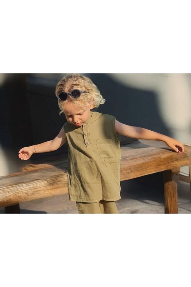 Boy's Hooded Sleeveless Muslin T-Shirt Hoodie