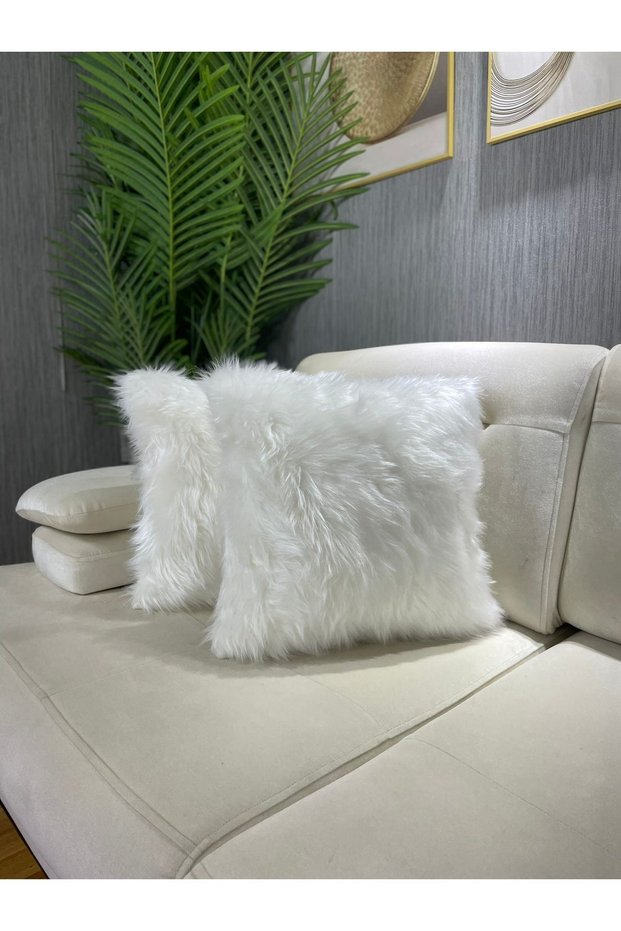 Plush Throw Pillow Cover Washable Long Pile White