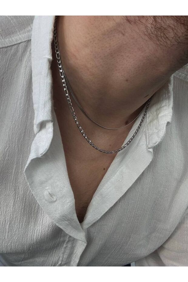 Men's Two Chain Women's Figaro Necklace Unusex Colorfast Non-Tarnish Stainless Steel