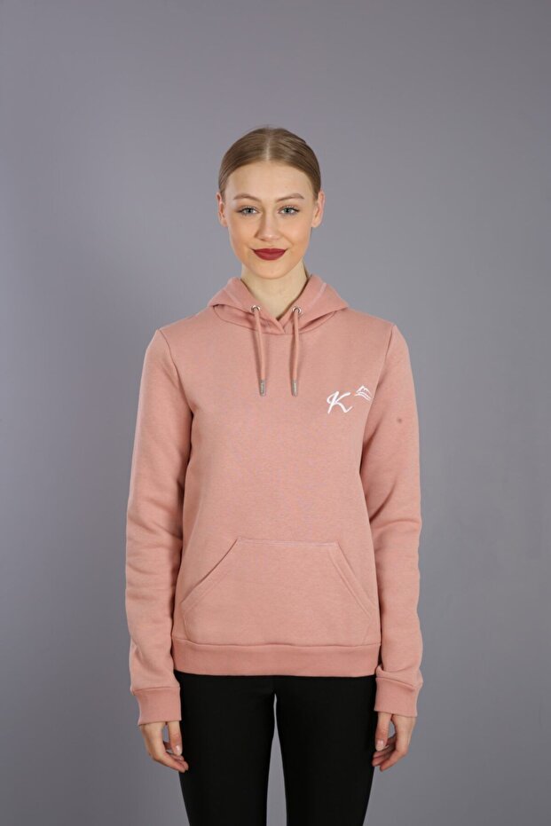 Salmon Hooded Embroidered Style Sweatshirt