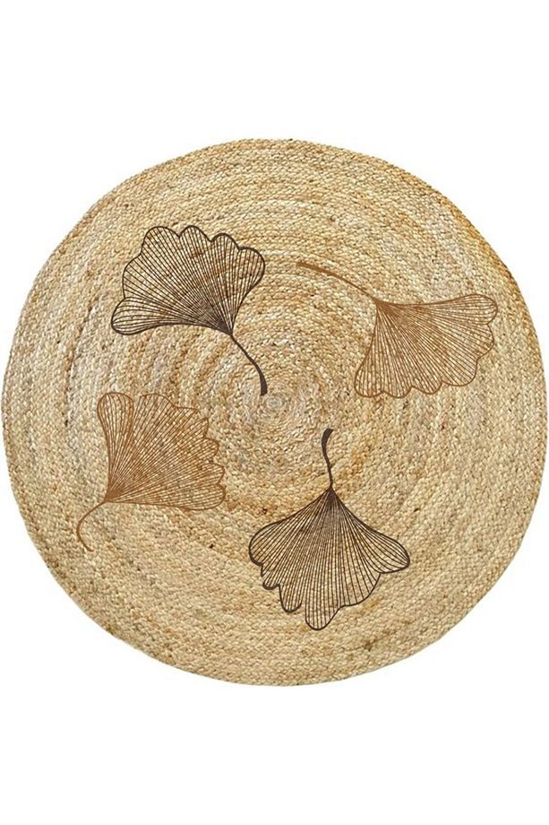 Floral Desenli Örgü Yuvarlak Natural Çift Taraflı Halı Boho 907 - 5