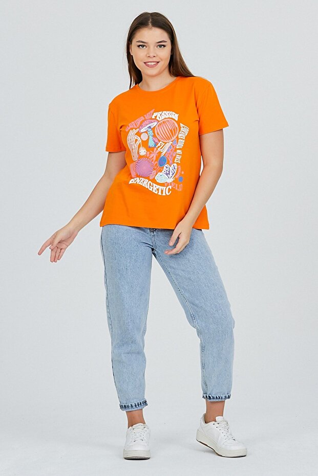 طباعة أمامية برتقالية داكنة أساسية - 1