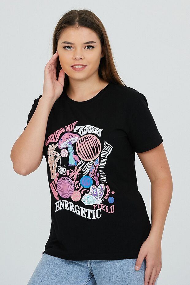 Black Front Printed Basic - 4