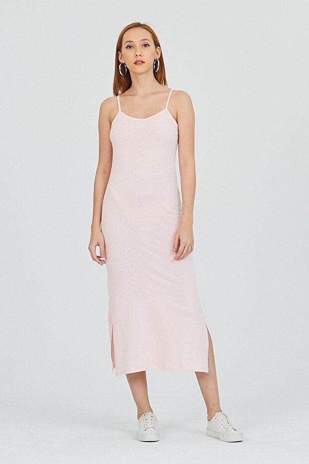 Powder Rope Strap Slit Slim Fit Dress