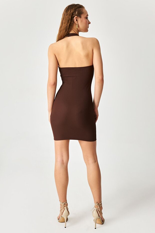 Καφέ Μίνι Φόρεμα Halter - 5