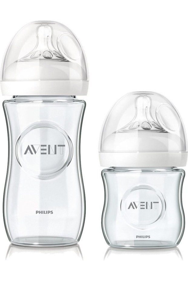 Natural Glass Baby Bottle Set of 2 - Newborn 120 ml Glass Baby Bottle & 1 Month 240 ml Glass Baby Bottle