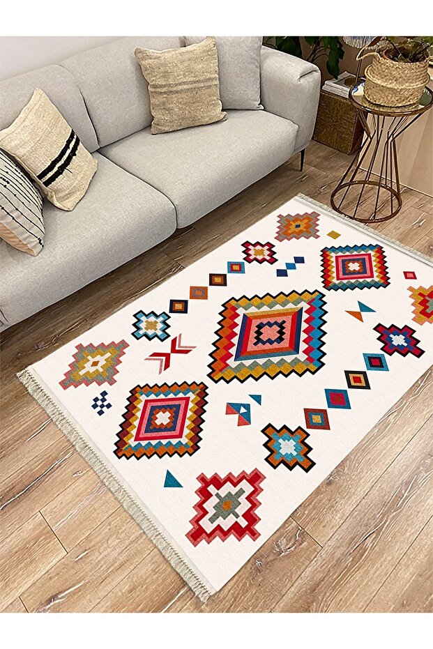 Cotton Series Multy Shades Scandinavian Antique Patterned Decorative Woven Base Rug
