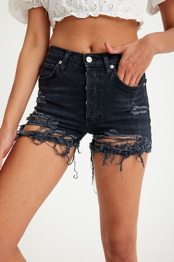 Mom Kalıp Cep Altı Ve Paça Lazerli Denim Şort - 3