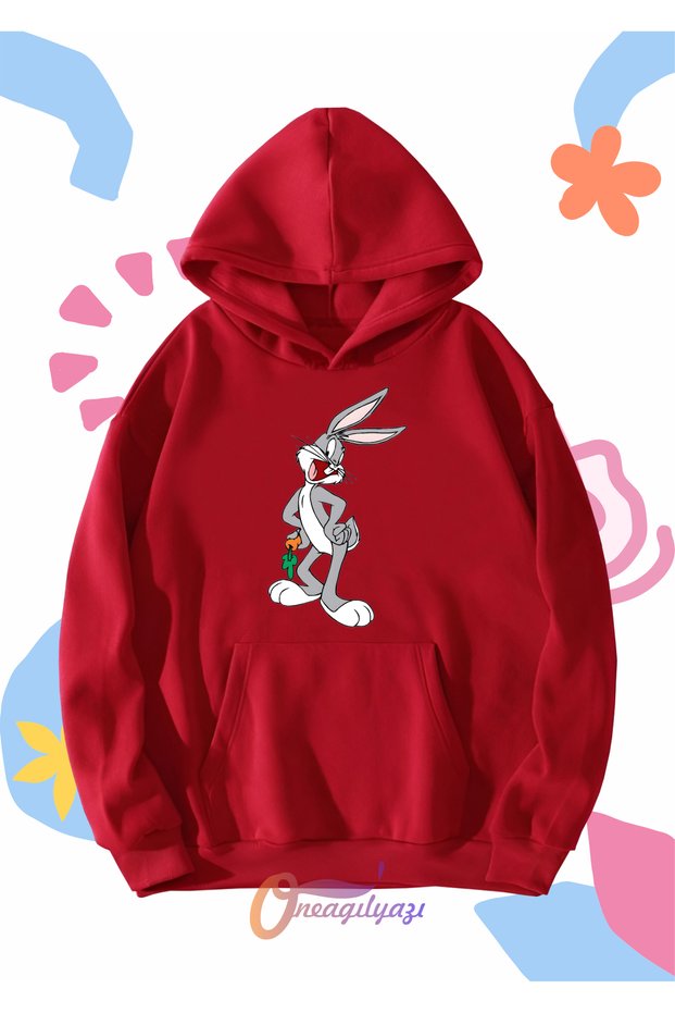 Children's Unisex Bugs Bunny Carrot Printed Oversize Hooded Sweatshirt