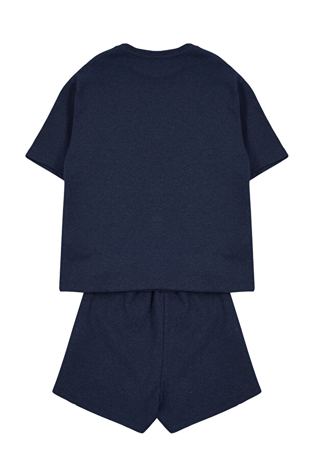 Indigo Waffle Kumaş Şortlu Örme Pijama Takımı THMSS22PT0524 - 7