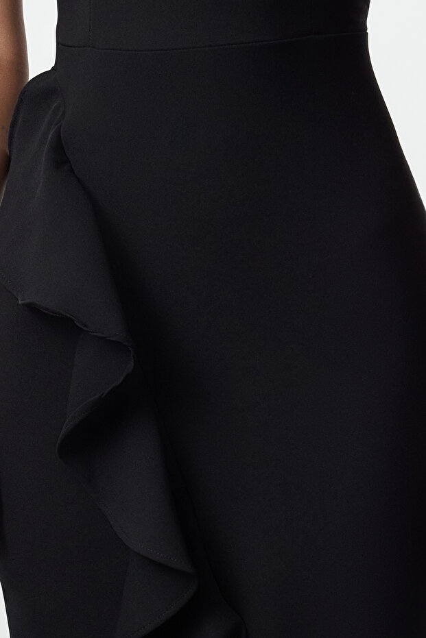 Czarna falbaniasta tkana elegancka wieczorowa sukienka na zakończenie szkoły TPRAW19BB0144 - 3