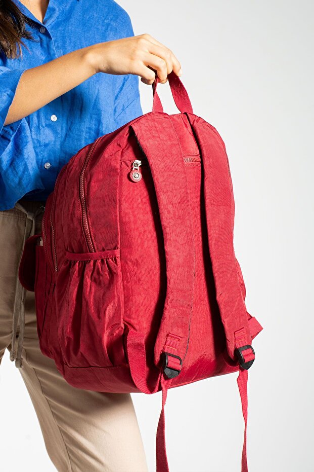 حقيبة ظهر مدرسية كبيرة الحجم باللون الأحمر - 6