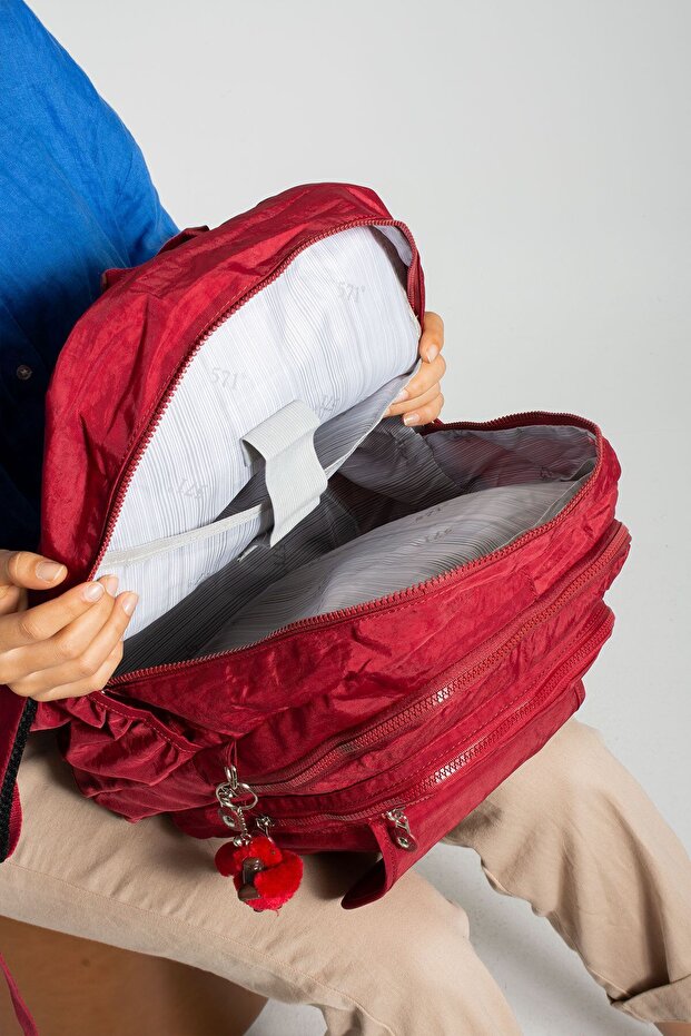 حقيبة ظهر مدرسية كبيرة الحجم باللون الأحمر - 2