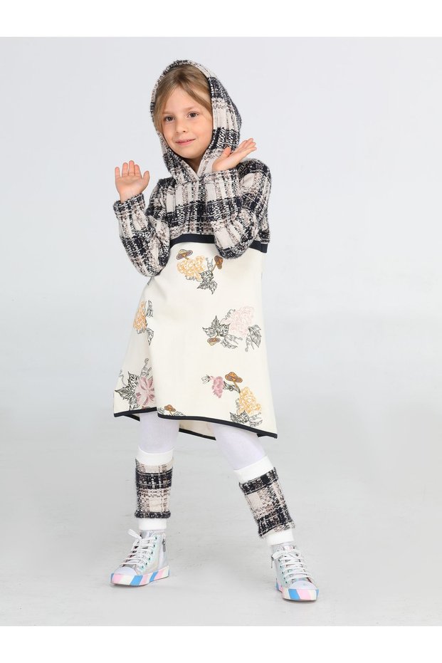 Plaid Printed Hoodie Girls' Dress + Leggings Set