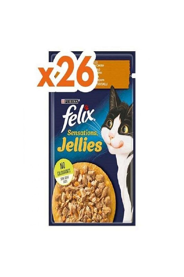 Felix Pouch Sensations Jellies Tavuk Etli Ve Havuçlu Yaş Kedi Maması 85 gr X 26 Adet - 1