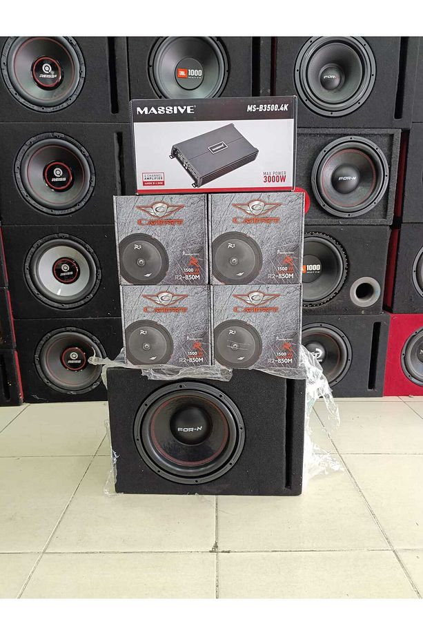 SET!! 30 CM FOR-XX KABİNLİ BAS, 4 ADET CADENCE R2-850M KURŞUN GÖBEK 20 CM MİDRANGE MS-B3500.4K AMFİ - 2