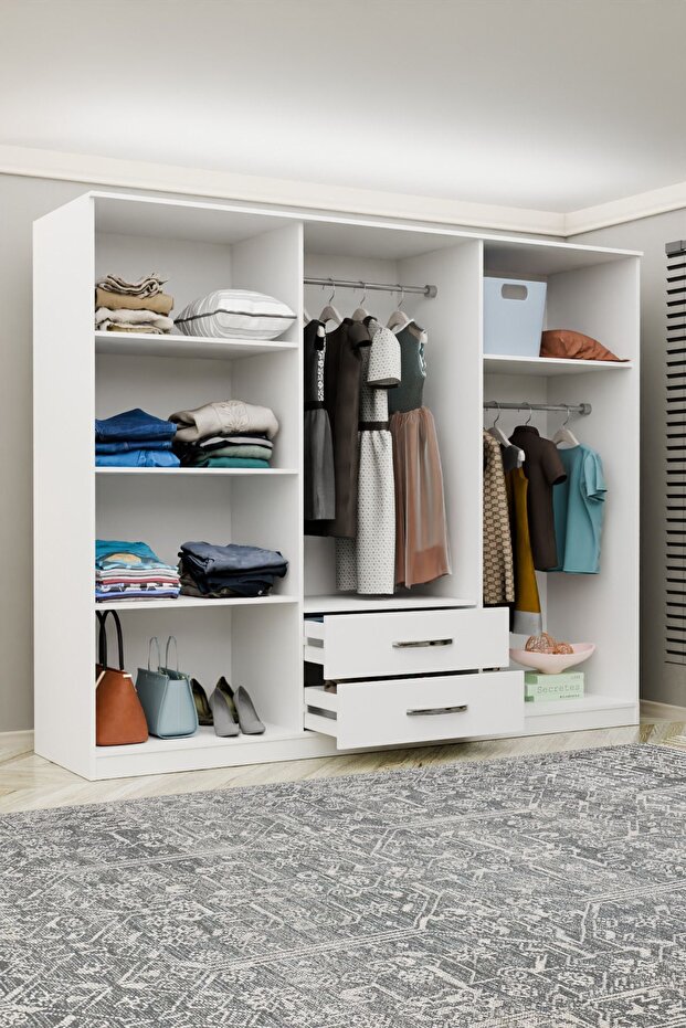 Lüx 6 Kapı 2 Çekmeceli Aynalı Gardrop - 5