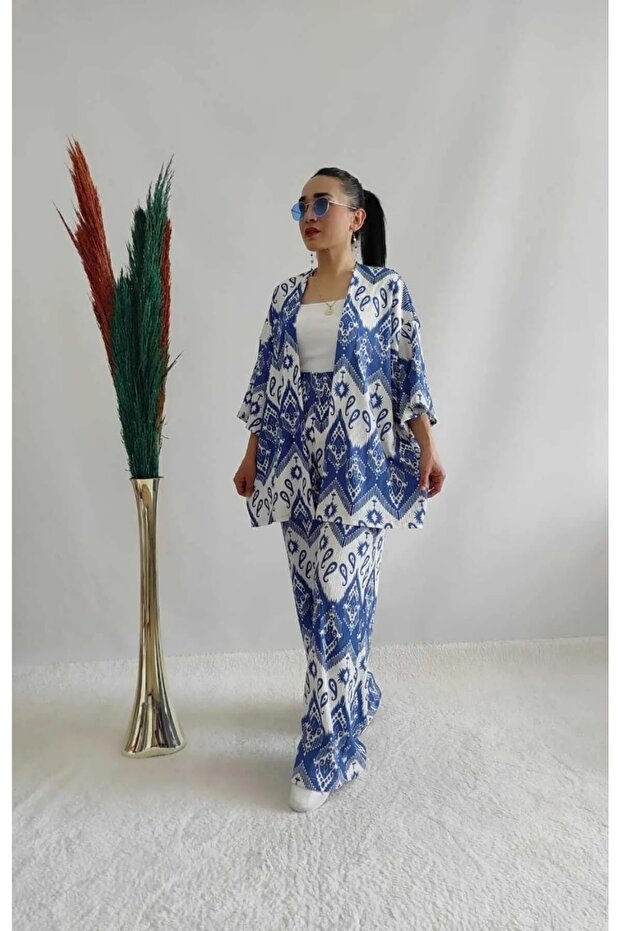 طقم كيمونو منقوش علوي وسفلي - 3