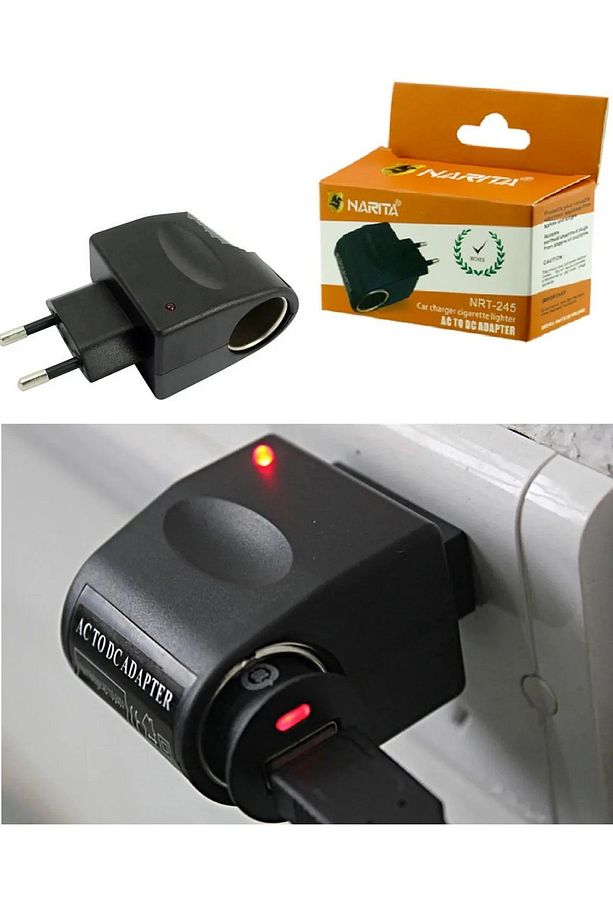 AC to DC Çakmaklık Fişi Çevirici Adaptör Çakmak Araç Güç Dönüştürücü (Giriş:220v-Çıkış:12v 500MA) - 1