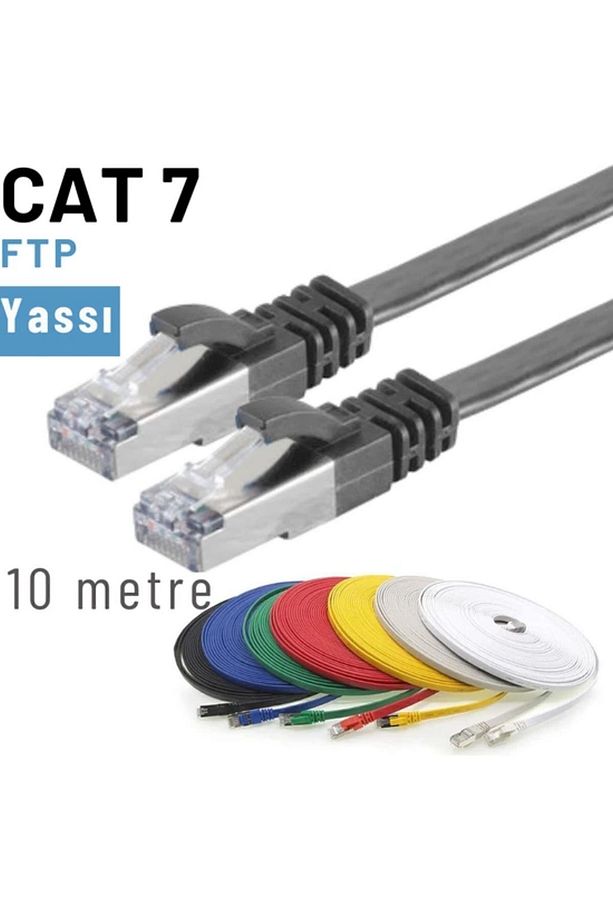 Siyah Cat7 Yassı Ftp Ethernet Network Kablosu 10 m - 1