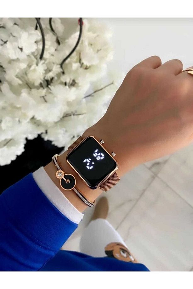 Unisex Tuşlu Led Saat Mıknatıslı Kordon Kare Model - 1