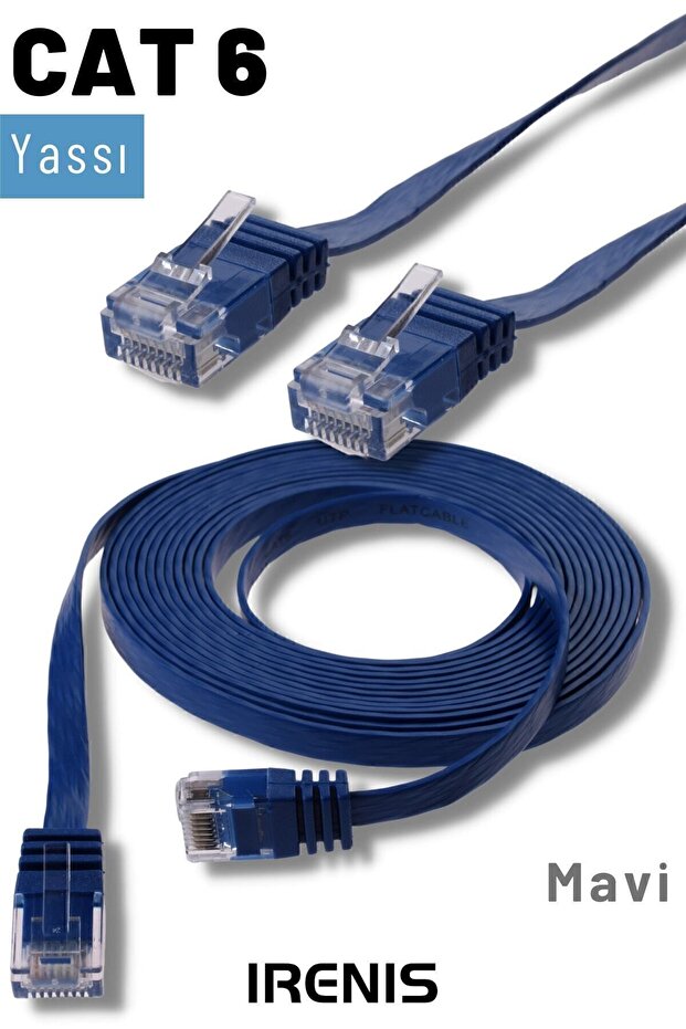 Mavi Cat6 Yassı Ethernet (Network) Kablosu, 2 Metre - 2