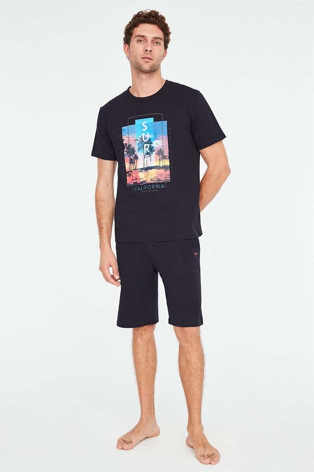 3833 Erkek Lacivert Şortlu Pijama Pijama Takımı-lacivert - 1