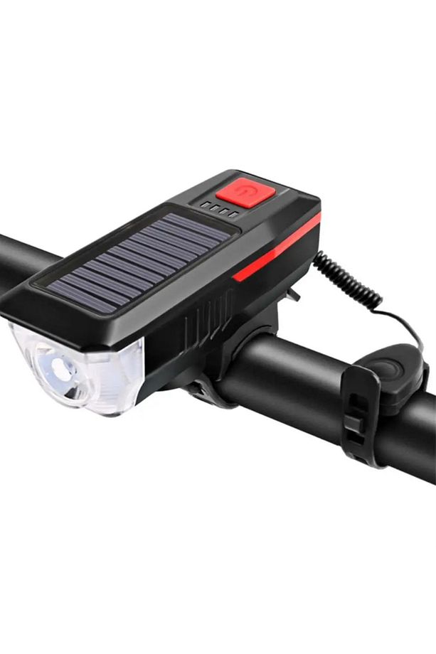 Solar Güneş Enerjili USB ile Şarj Edilebilir 3 Mod Ledli Bisiklet Feneri Kornalı Ve Su Geçirmez Far - 4