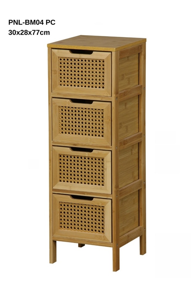 Panalı Bambu Rattan 4 Çekmeceli Dolap BM04 - 1