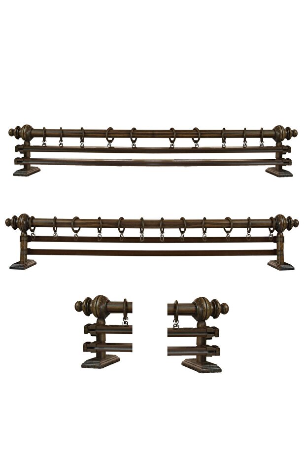 Ceviz Çift Raylı Ahşap Rustik Perde Askısı - Rustik Borusu 150 Cm - 1