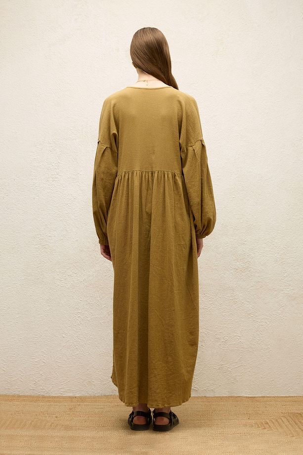 PAMUKLU KRUVAZE ELBİSE TOPRAK - 6