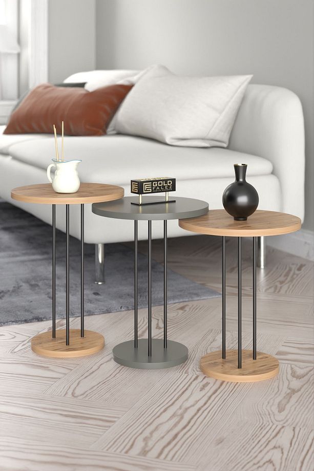 Orta Sehpa Ve Zigon Sehpa Terra Set Antrasit Ceviz - 6