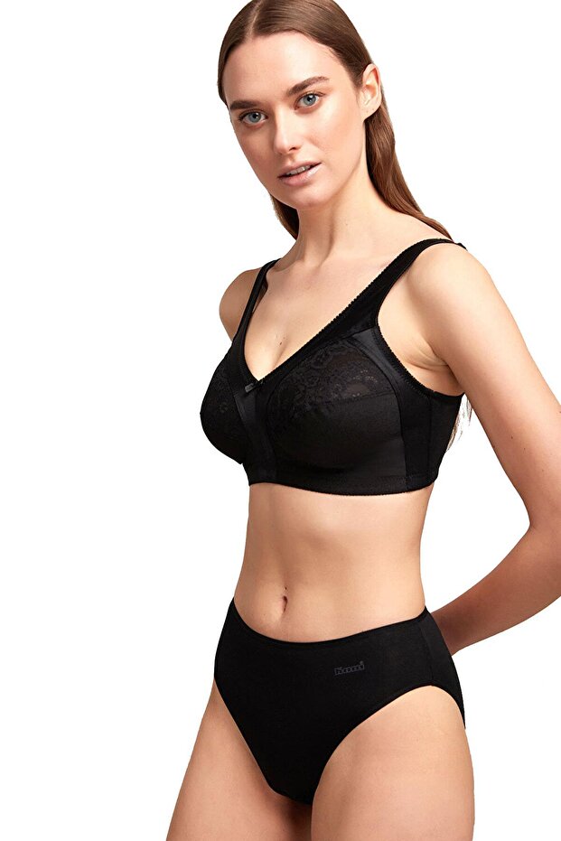 طقم سراويل داخلية أساسية من القطن الأسود مكونة من قطعتين - 2