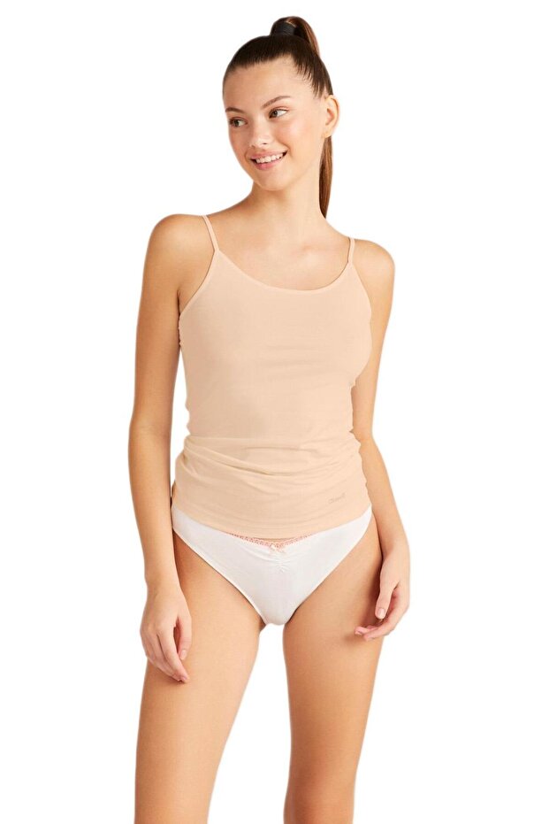 Βαμβακερό χρώμα δέρματος Basic String Tank Top - 2