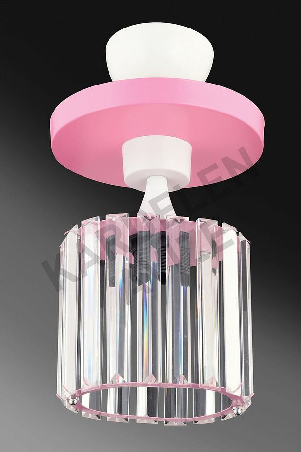 Pembe Tekli Tepsi  Kristal  Taşlı Aşağı Bakan Lüks Avize - 3