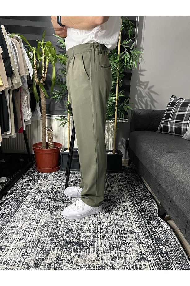Haki Pileli Baggy Kumaş Pantolon Pl15 - 2