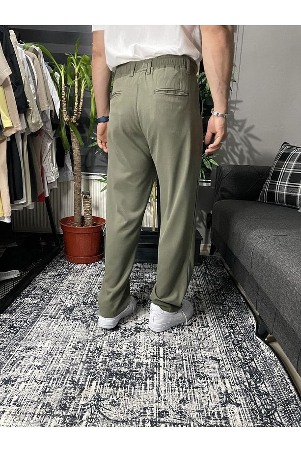 Haki Pileli Baggy Kumaş Pantolon Pl15 - 3