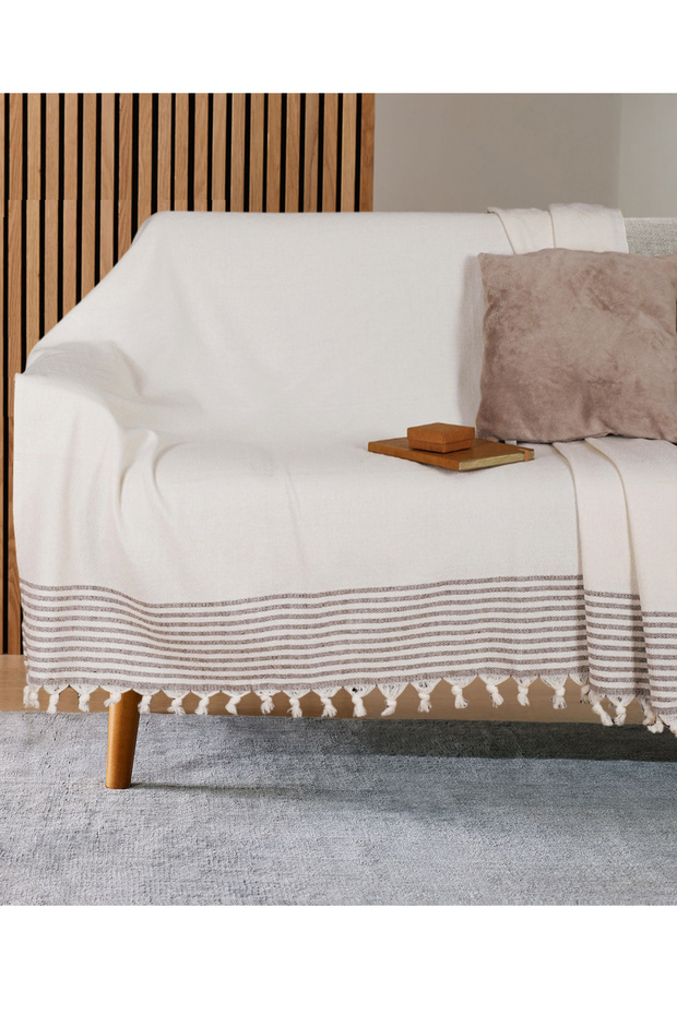 Buldan Işi Cotton Sofa Cover 170X210 cm Quality Sofa Shawl Sofa Bed Sofa Cover - Cream Brown