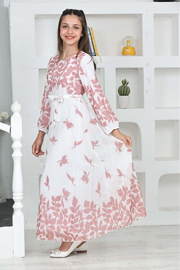 Young Girl Chiffon Fabric Cotton Lining Long Hijab Dress