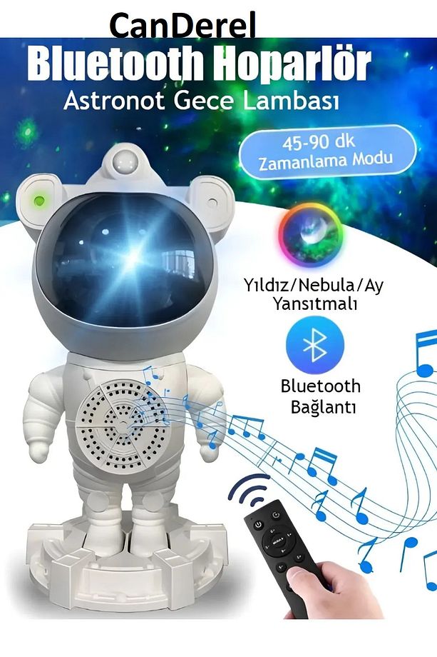 Astronot Bluetooth Hoparlör Galaxy Bulutsusu Ay Tavan Gökyüzü Projektör Zamanlayıcı Gece Lambası - 1