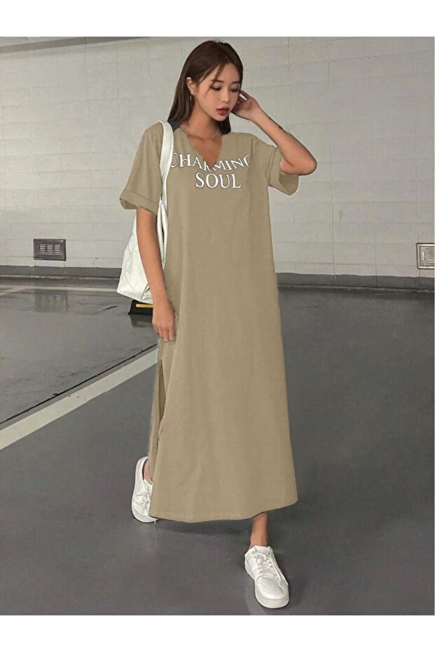 Women's Plus Size Charming Soul Printed V-Neck T-Shirt Dress/Tunic