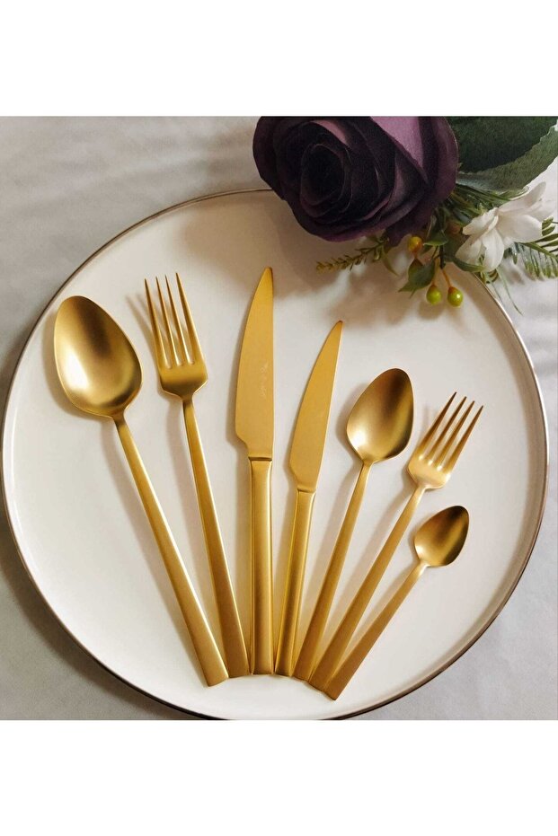 Stayle 24 Carat Matte Gold Plated (Dishwasher Washable) 84 Pcs.