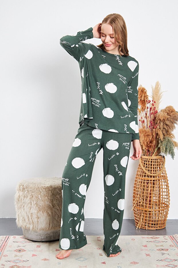 Women's Crew Neck Long Sleeve Flared Leg Pajama Set