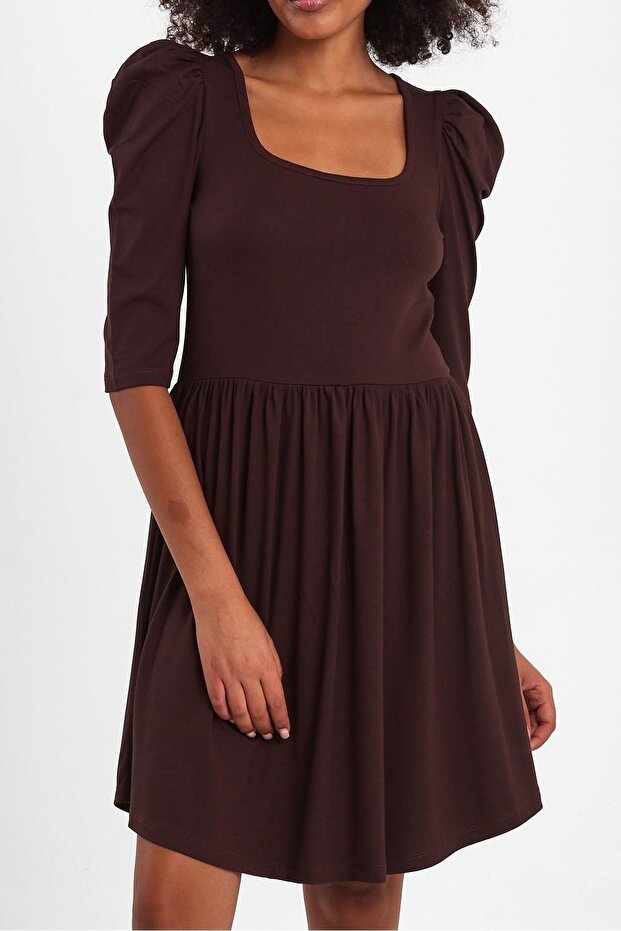 WOMEN'S SQUARE NECK BALLOON SLEEVE DRESS