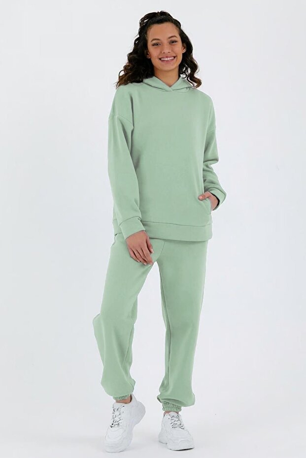 Women's Three Thread Fleece Oversize Tracksuit Set with Elastic Waist and Legs