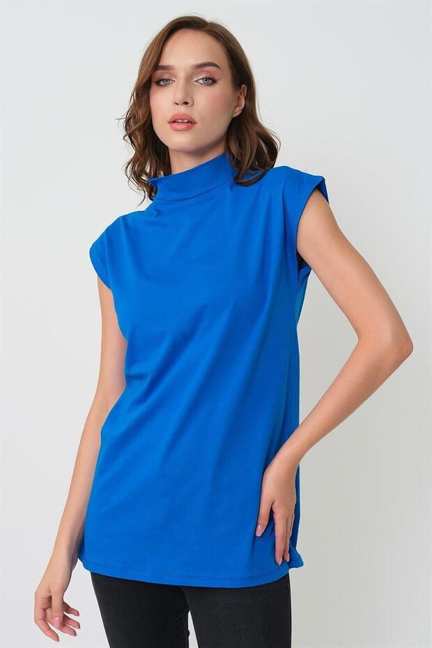 Dik Yaka Kolsuz Örme Pamuklu Tunik - 5