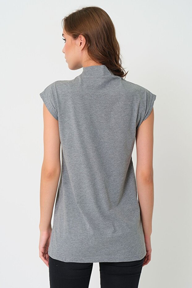 Dik Yaka Kolsuz Örme Pamuklu Tunik - 7