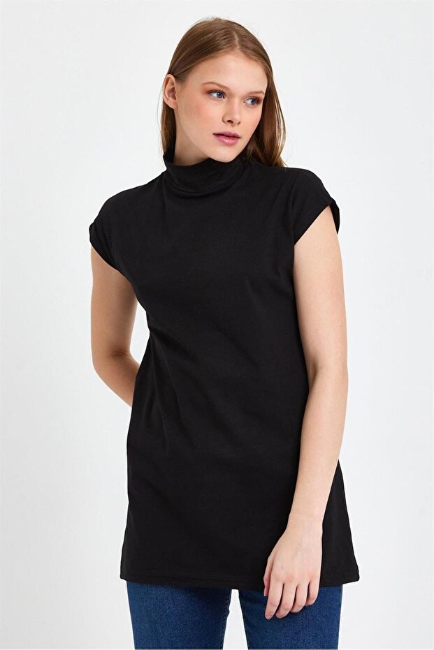 Dik Yaka Kolsuz Örme Pamuklu Tunik - 5