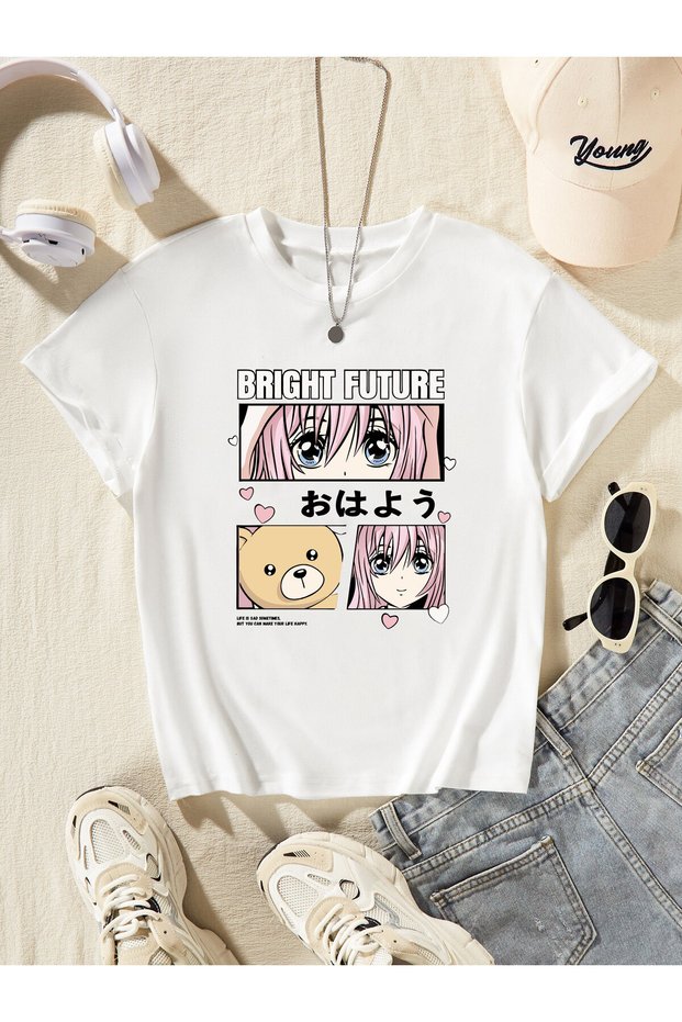 Anime Graphic Printed Girl's T-Shirt